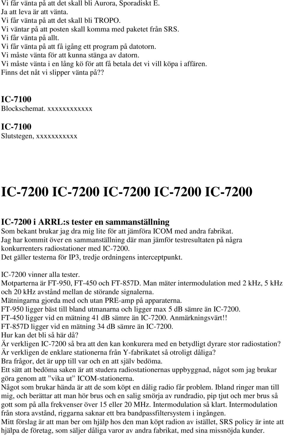 Finns det nåt vi slipper vänta på?? IC-7100 Blockschemat.