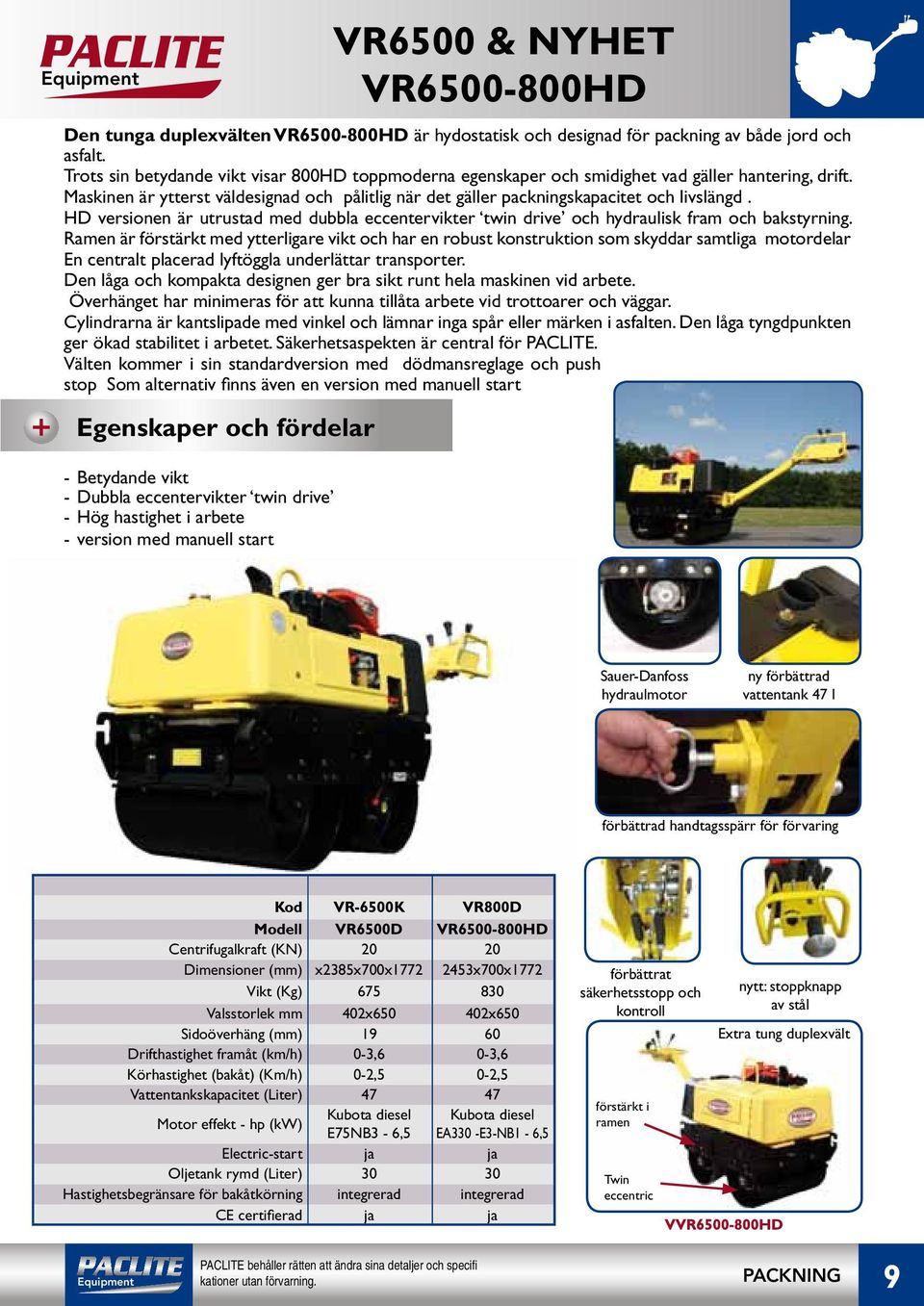 HD versionen är utrustad med dubbla eccentervikter twin drive och hydraulisk fram och bakstyrning.