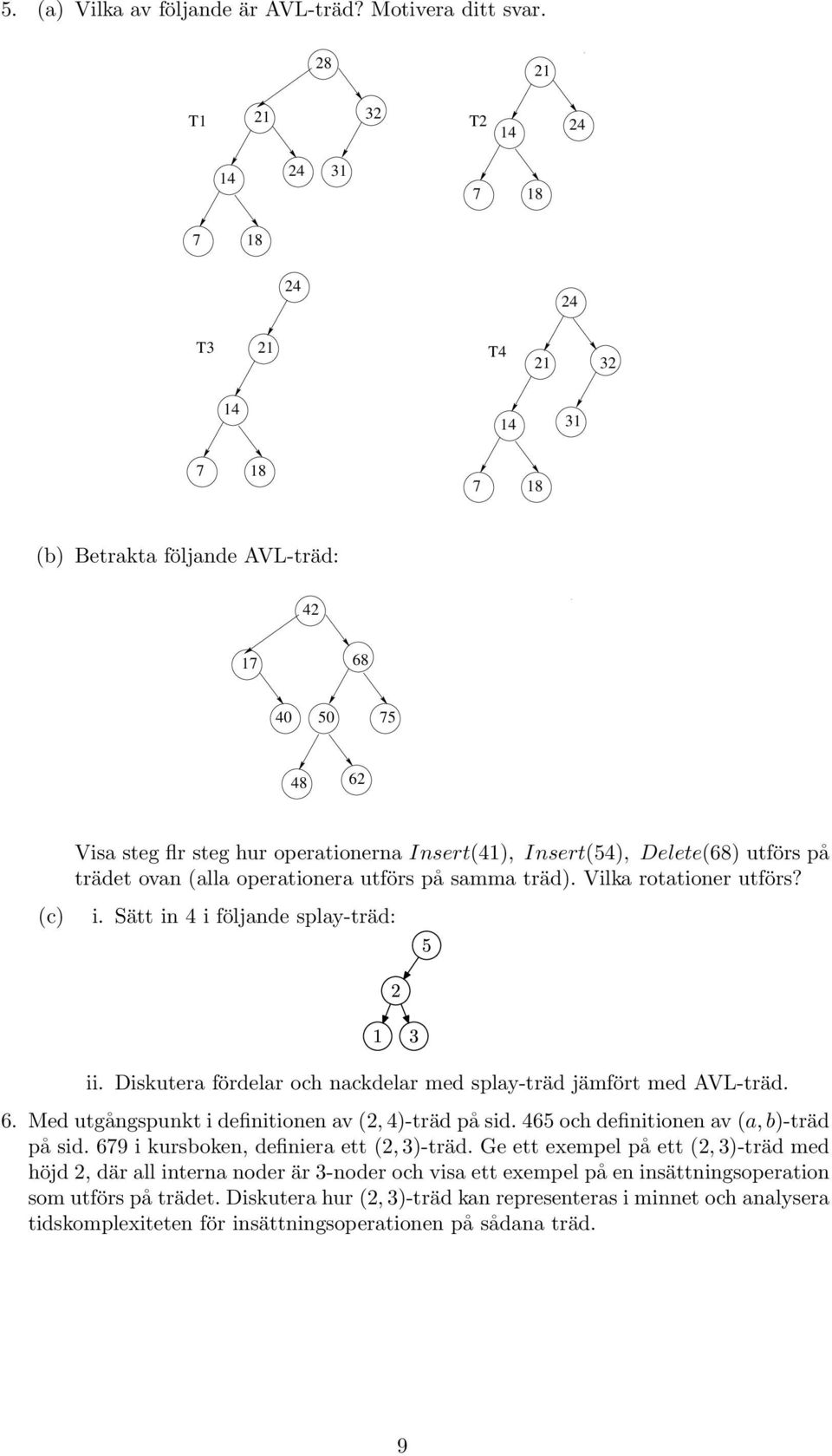 Insert(41), Insert(54), Delete(68) utförs på trädet ovan (alla operationera utförs på samma träd) Vilka rotationer utförs?