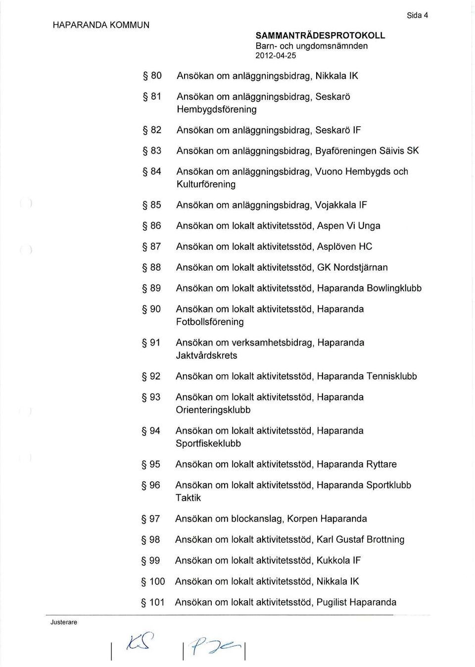 aktivitetsstöd, Asplöven HC 88 Ansökan om lokalt aktivitetsstöd, GK Nordstjärnan 89 Ansökan om lokalt aktivitetsstöd, Haparanda Bowlingklubb 90 Ansökan om lokalt aktivitetsstöd, Haparanda