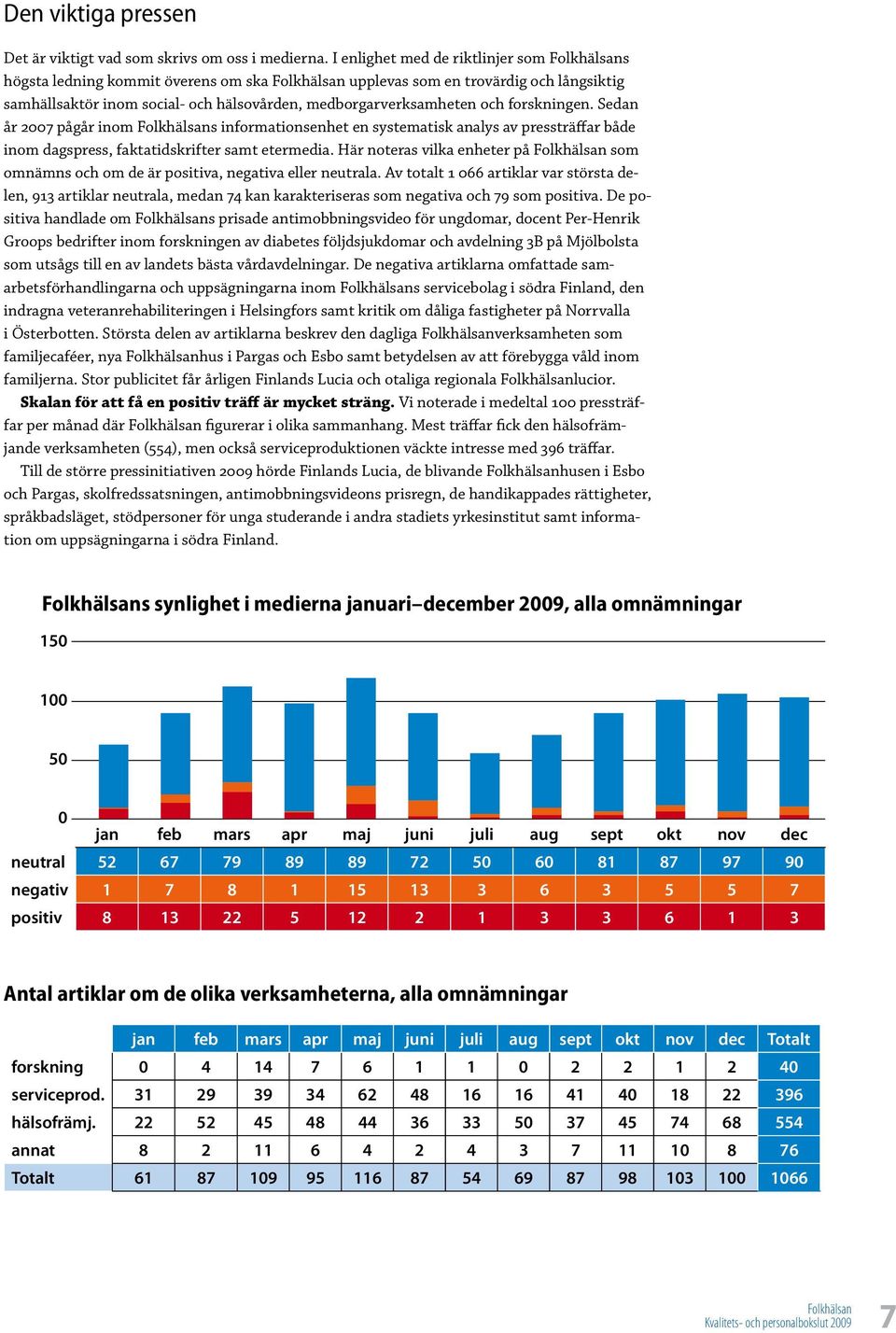 Sedan år 2007 pågår inom s informationsenhet en systematisk analys av pressträffar både inom dagspress, faktatidskrifter samt etermedia.