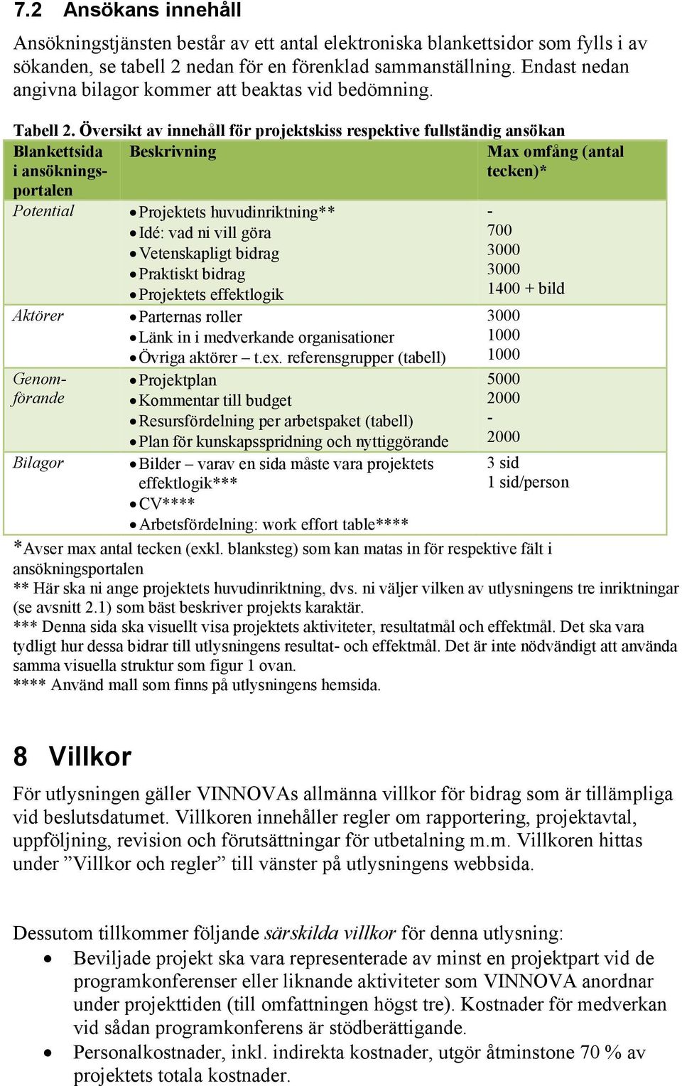 Översikt av innehåll för projektskiss respektive fullständig ansökan Blankettsida Beskrivning i ansökningsportalen Genomförande Bilagor Projektets huvudinriktning** Idé: vad ni vill göra