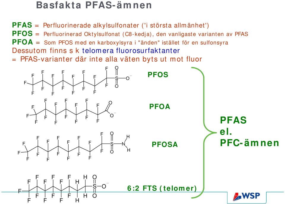 sulfonsyra Dessutom finns s k telomera fluorosurfaktanter = PAS-varianter där inte alla väten byts ut