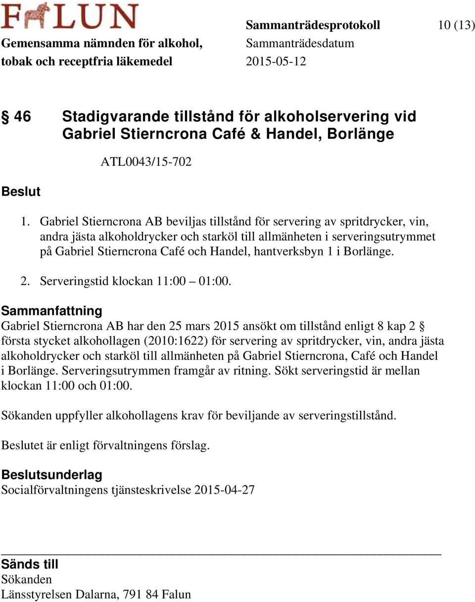 hantverksbyn 1 i Borlänge. 2. Serveringstid klockan 11:00 01:00.