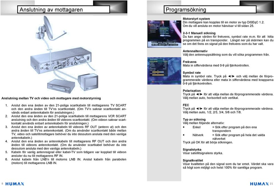 Längst ner på skärmen kan du se om det finns en signal på den frekvens som du har valt. Antennalternativ Välj den antennuppsättning som du vill söka programmen från.