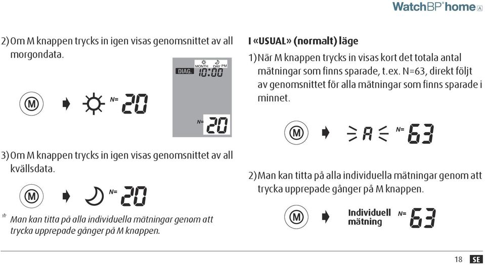 N=63, direkt följt av genomsnittet för alla mätningar som finns sparade i minnet.