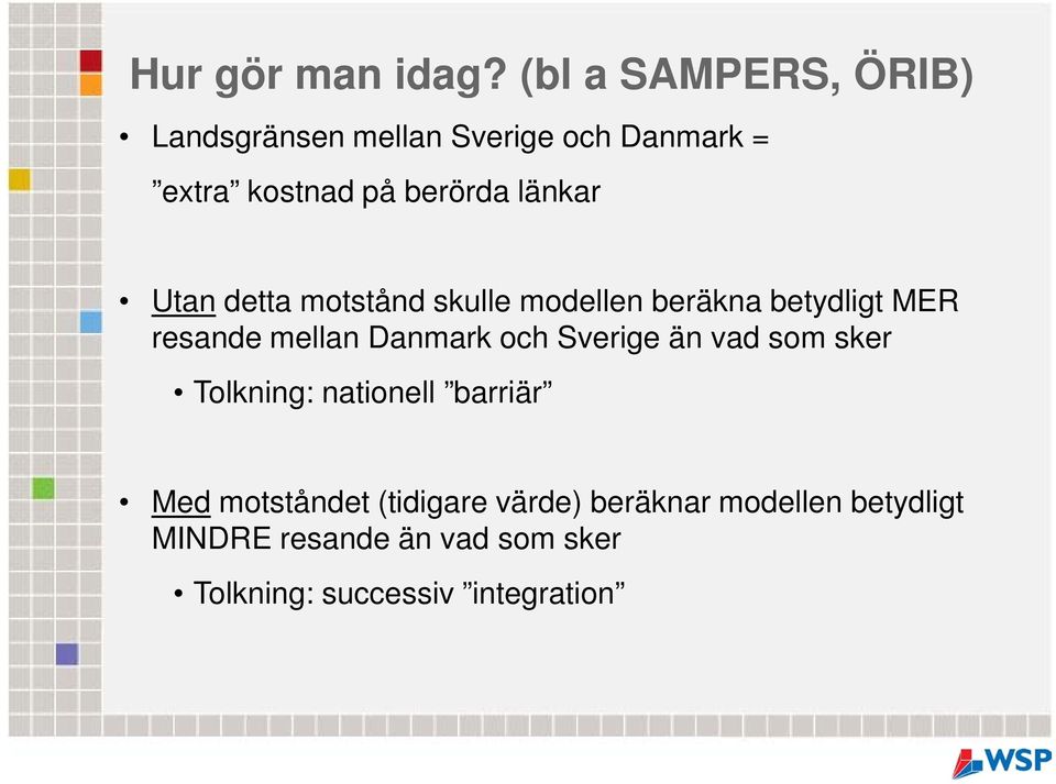 länkar Utan detta motstånd skulle modellen beräkna betydligt MER resande mellan Danmark och