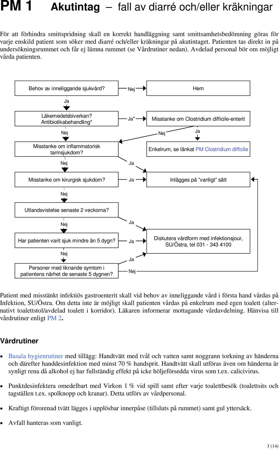 Behov av inneliggande sjukvård? Hem Läkemedelsbiverkan? Antibiotikabehandling* Misstanke om inflammatorisk tarmsjukdom?