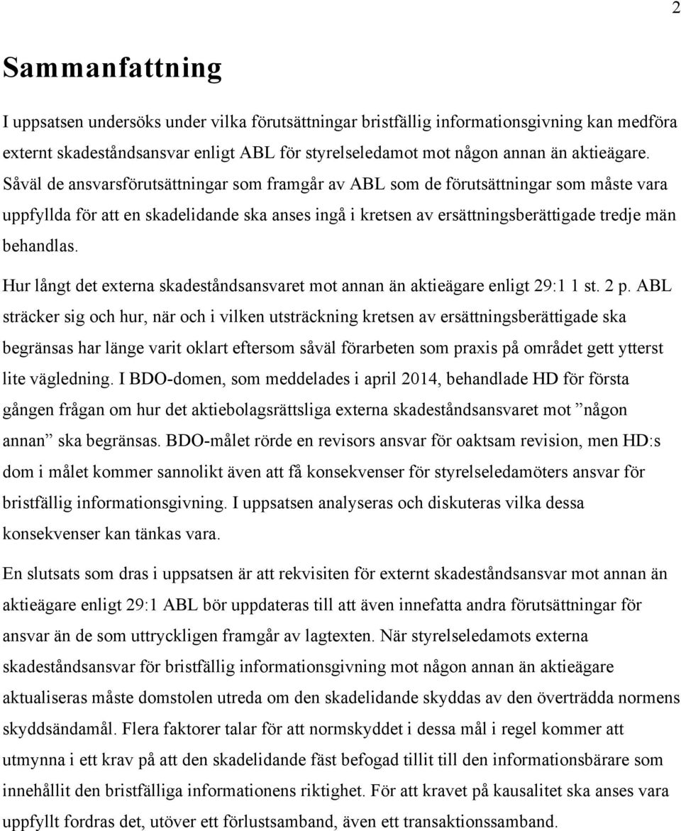 Hur långt det externa skadeståndsansvaret mot annan än aktieägare enligt 29:1 1 st. 2 p.