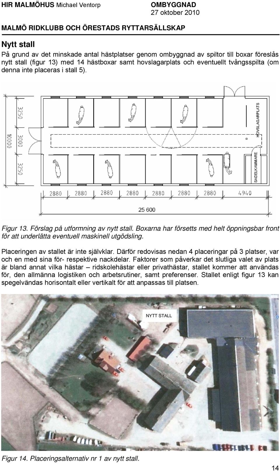 Placeringen av stallet är inte självklar. Därför redovisas nedan 4 placeringar på 3 platser, var och en med sina för- respektive nackdelar.