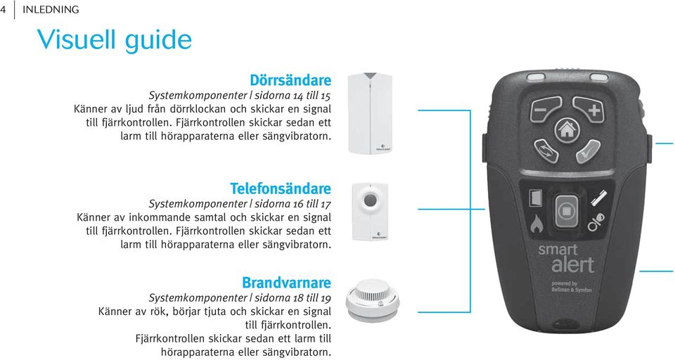 Telefonsändare Systemkomponenter sidorna 16 till 17 Känner av inkommande samtal och skickar en signal till fjärrkontrollen.