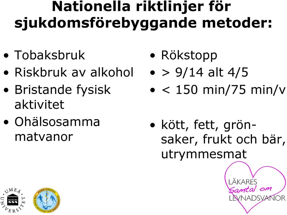 aktivitet Ohälsosamma matvanor Rökstopp > 9/14 alt 4/5 <