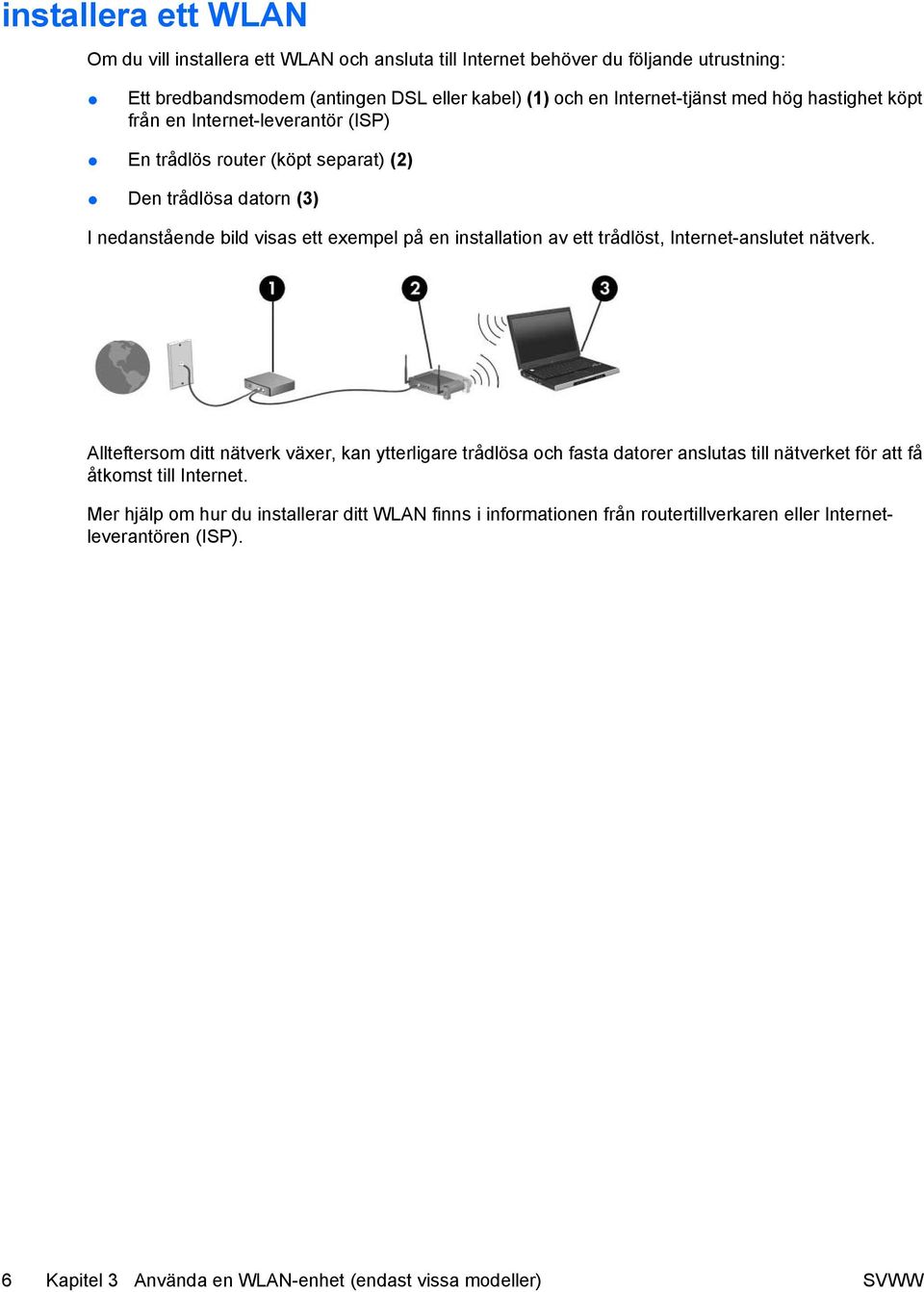 installation av ett trådlöst, Internet-anslutet nätverk.