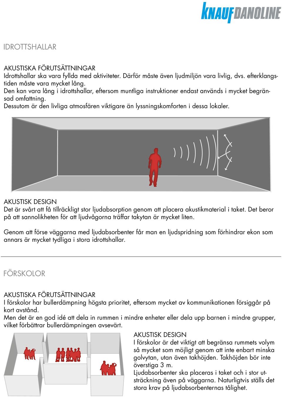 Det är svårt att få tillräckligt stor ljudabsorption genom att placera akustikmaterial i taket. Det beror på att sannolikheten för att ljudvågorna träffar takytan är mycket liten.