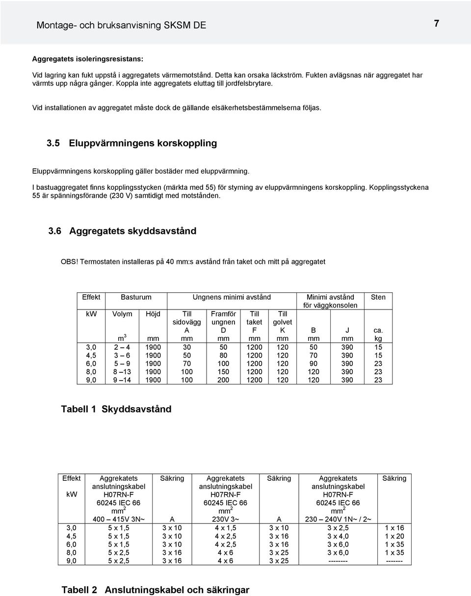 Vid installationen av aggregatet måste dock de gällande elsäkerhetsbestämmelserna följas. 3.5 Eluppvärmningens korskoppling Eluppvärmningens korskoppling gäller bostäder med eluppvärmning.