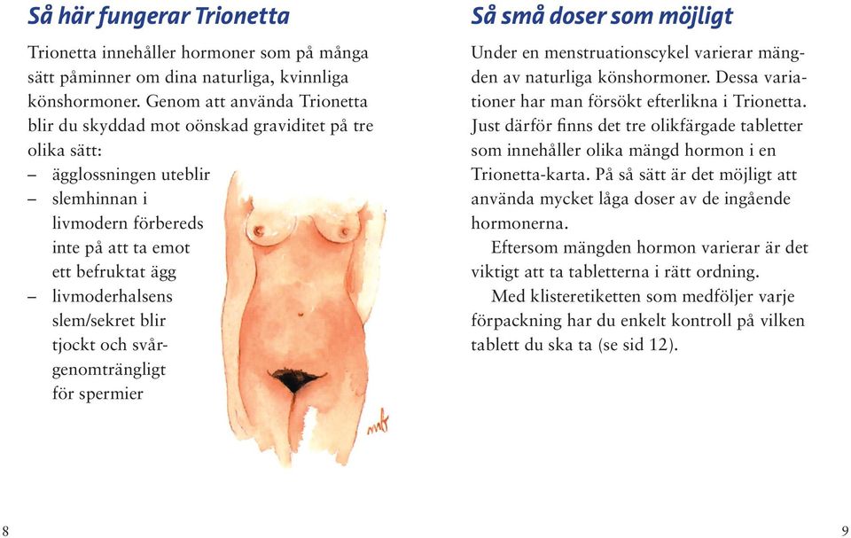 slem/sekret blir tjockt och svårgenomträngligt för spermier Så små doser som möjligt Under en menstruationscykel varierar mängden av naturliga könshormoner.