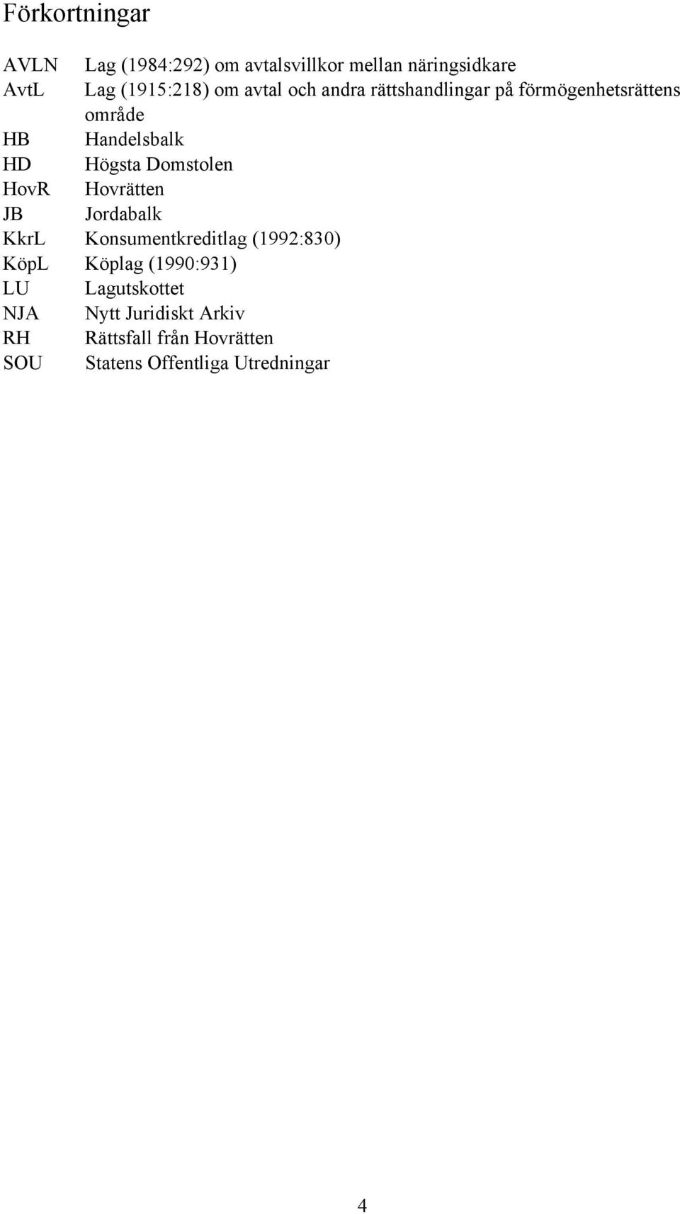 Domstolen HovR Hovrätten JB Jordabalk KkrL Konsumentkreditlag (1992:830) KöpL Köplag (1990:931)