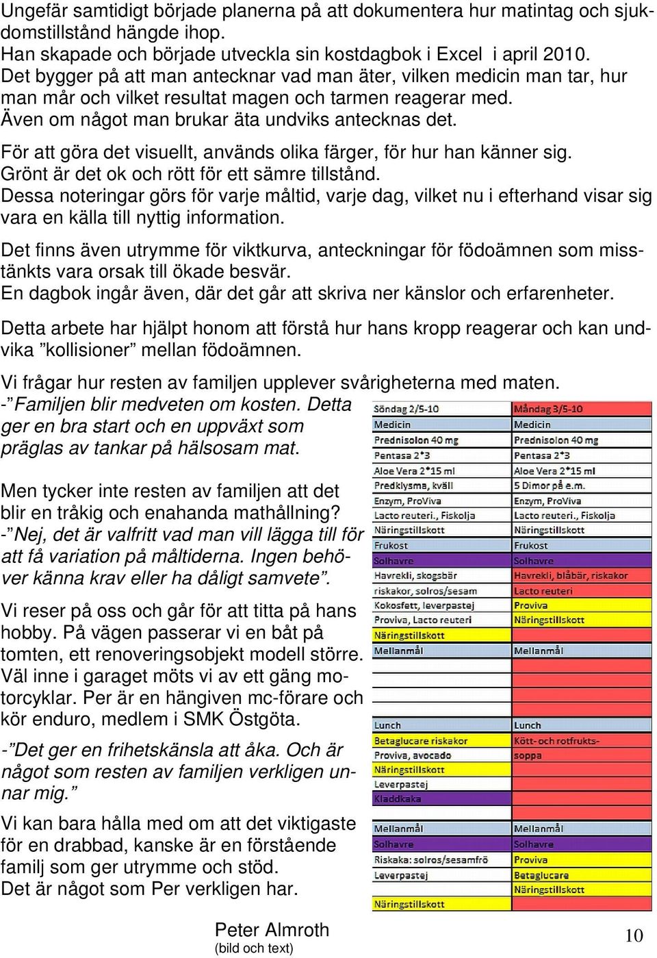 För att göra det visuellt, används olika färger, för hur han känner sig. Grönt är det ok och rött för ett sämre tillstånd.