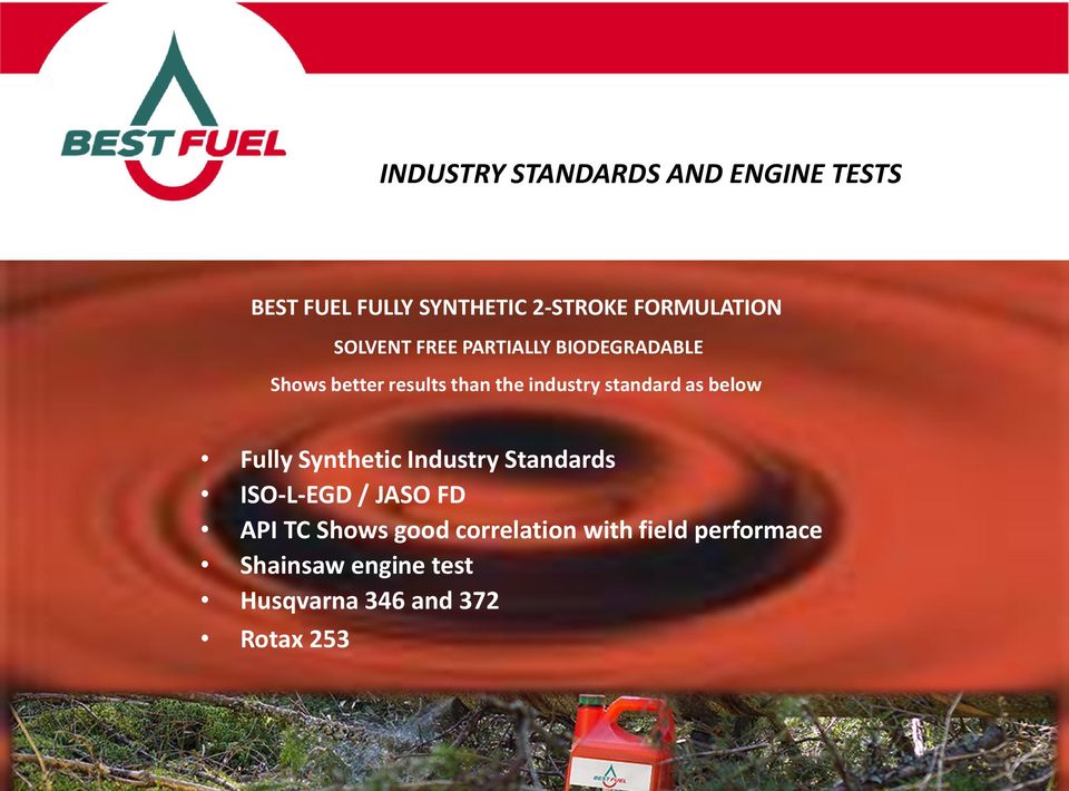 standard as below Fully Synthetic Industry Standards ISO-L-EGD / JASO FD API TC