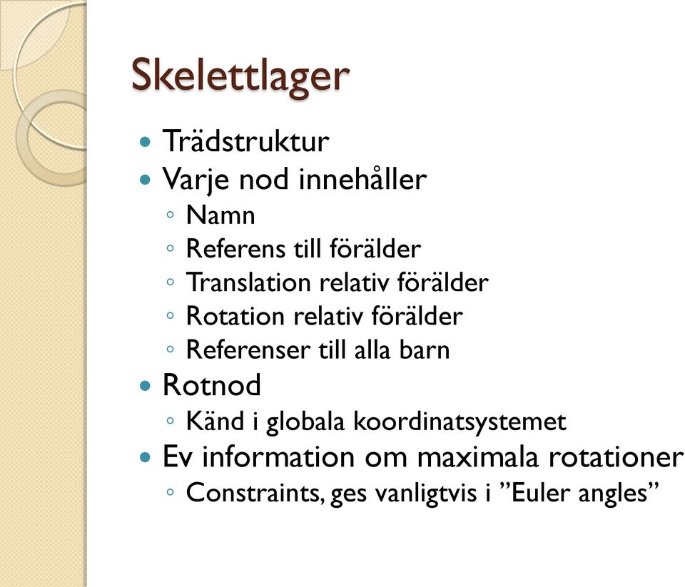 Referenser till alla barn Rotnod Känd i globala koordinatsystemet Ev