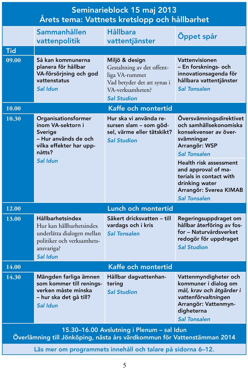 10.00 Kaffe och montertid 10.30 Organisationsformer inom VA-sektorn i Sverige Hur används de och vilka effekter har uppnåtts? Hur ska vi använda resursen slam som gödsel, värme eller tätskikt? 12.