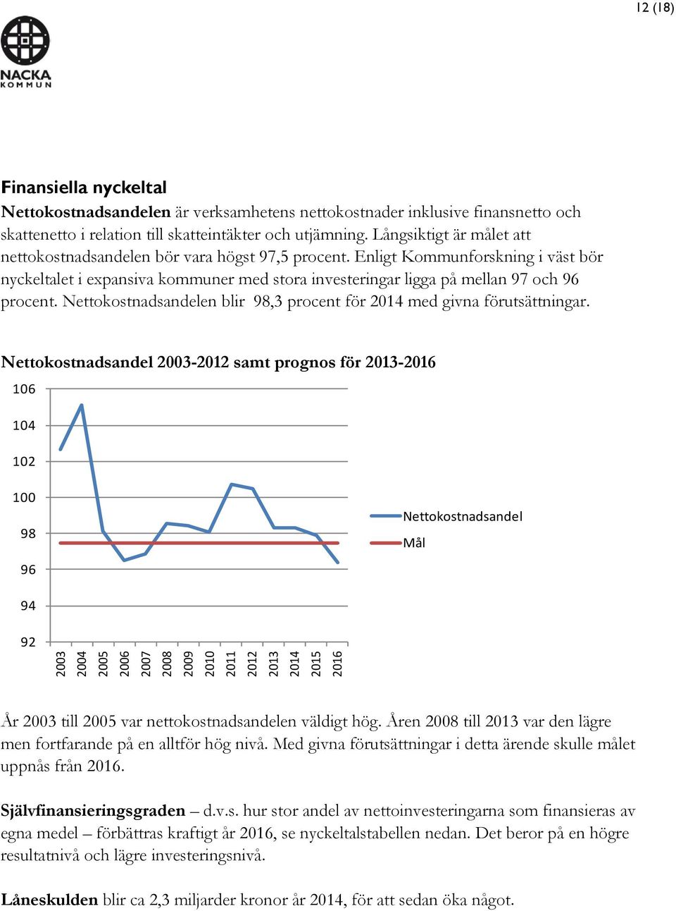 Nettokostnadsandelen blir 98,3 procent för 2014 med givna förutsättningar.