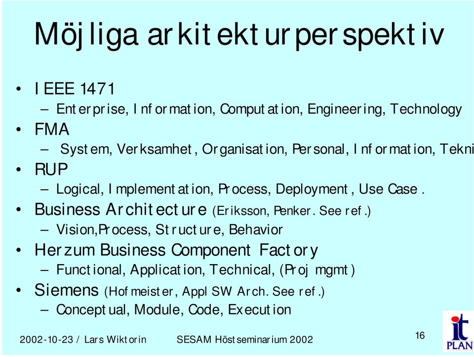 Business Architecture (Eriksson, Penker. See ref.