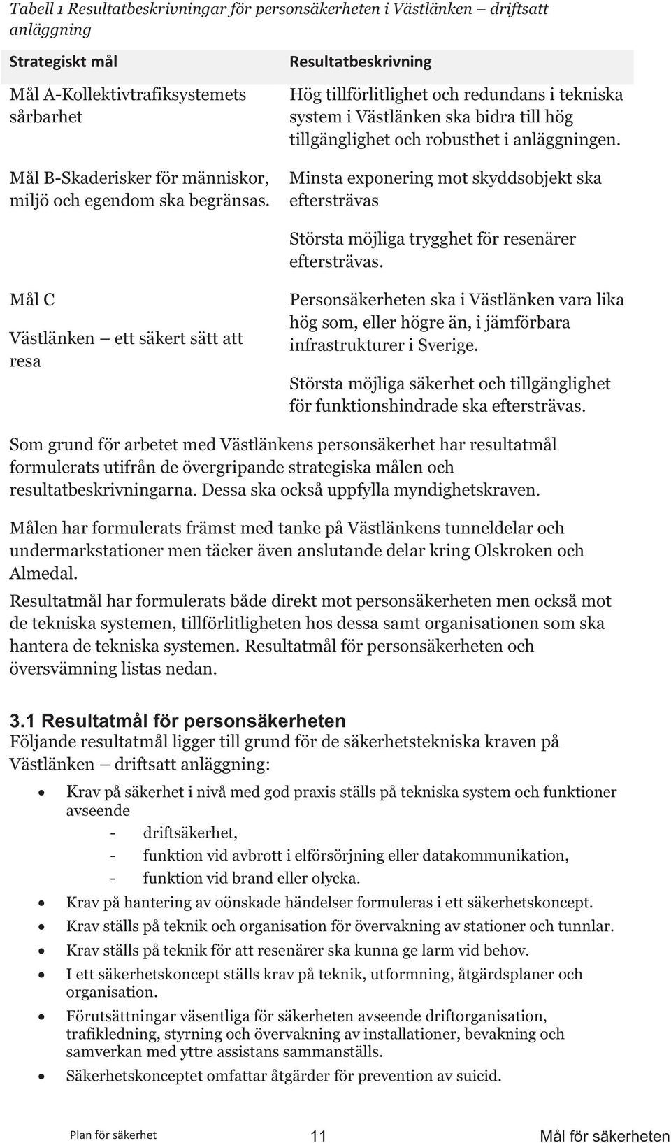 Minsta exponering mot skyddsobjekt ska eftersträvas Största möjliga trygghet för resenärer eftersträvas.