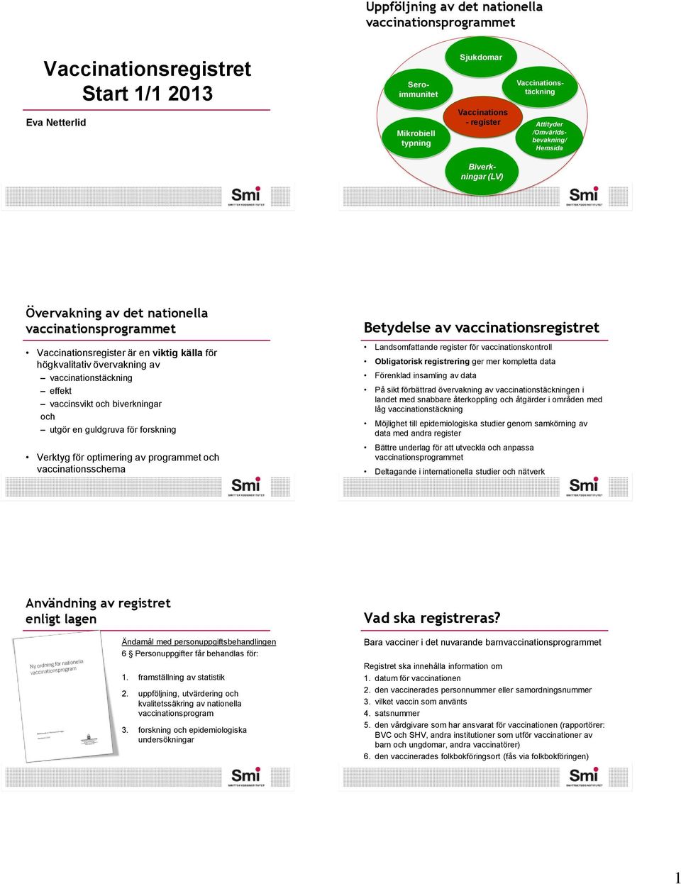 guldgruva för forskning Verktyg för optimering av programmet och vaccinationsschema Betydelse av vaccinationsregistret Landsomfattande register för vaccinationskontroll Obligatorisk registrering ger