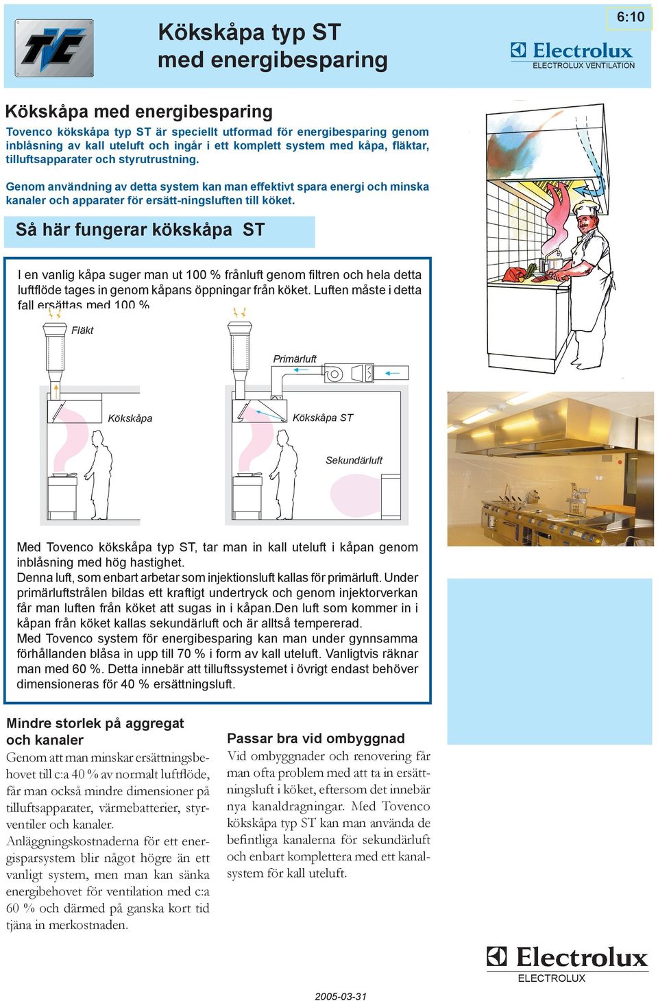 6:10 EETROUX VENTITION 6:10 Genom användning av detta system kan man effektivt spara energi och minska kanaler och apparater för ersätt-ningsluften till köket.