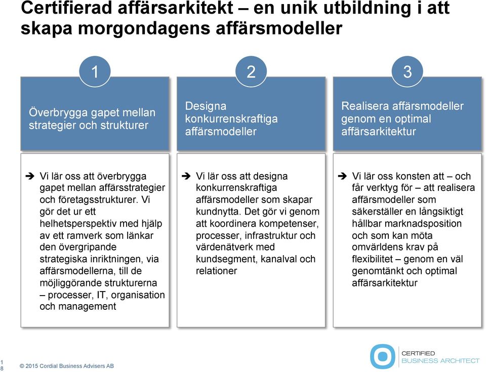 Vi gör det ur ett helhetsperspektiv med hjälp av ett ramverk som länkar den övergripande strategiska inriktningen, via affärsmodellerna, till de möjliggörande strukturerna processer, IT, organisation