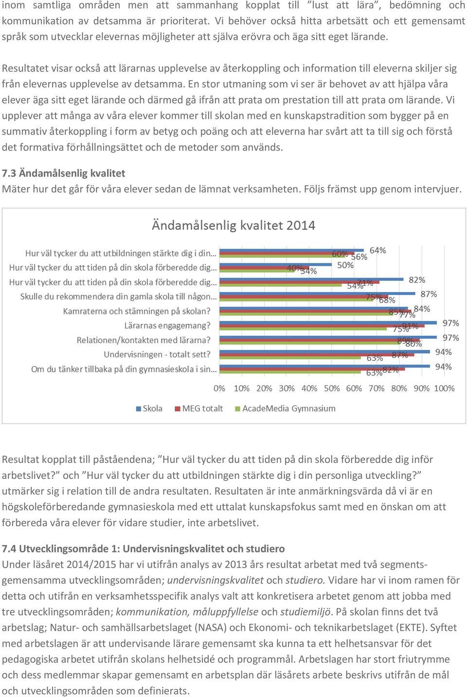 Resultatet visar också att lärarnas upplevelse av återkoppling och information till eleverna skiljer sig från elevernas upplevelse av detsamma.