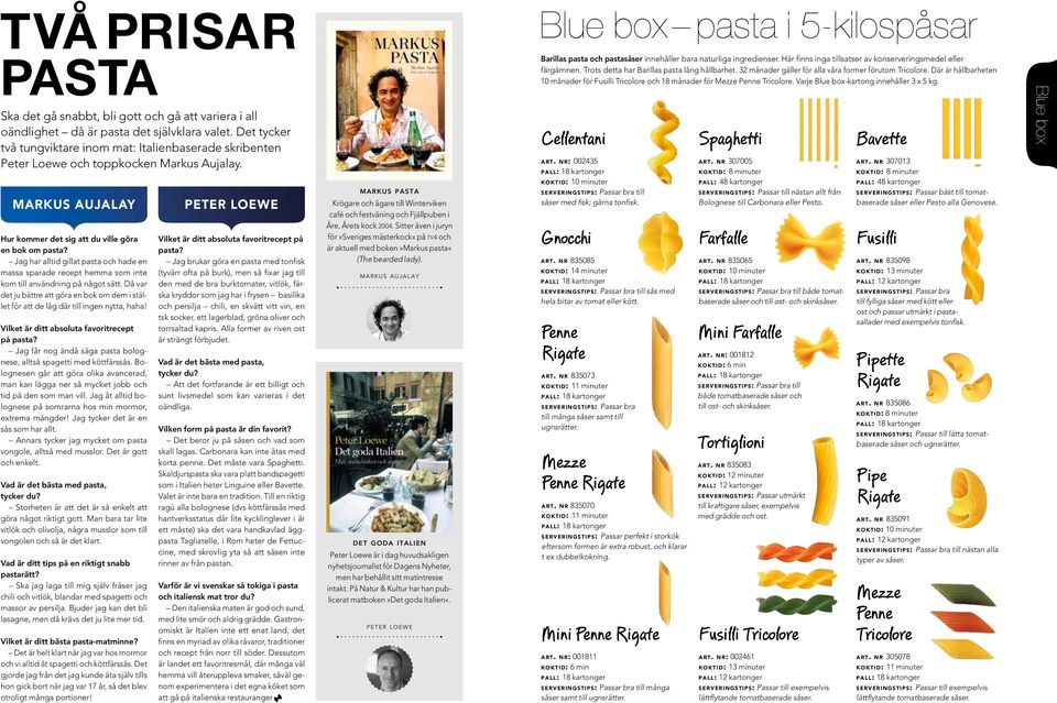 Varje Blue box-kartong innehåller 3 x 5 kg. Ska det gå snabbt, bli gott och gå att variera i all oändlighet då är pasta det självklara valet.