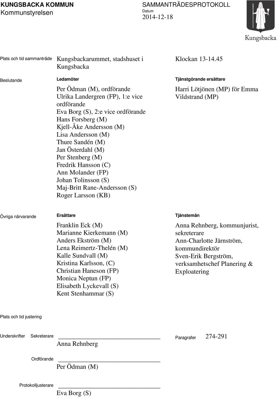 (S) Maj-Britt Rane-Andersson (S) Roger Larsson (KB) Klockan 13-14.