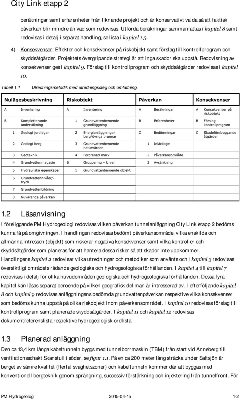 4) Konsekvenser: Effekter och konsekvenser på riskobjekt samt förslag till kontrollprogram och skyddsåtgärder. Projektets övergripande strategi är att inga skador ska uppstå.