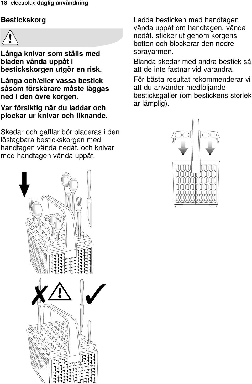 Ladda besticken med handtagen vända uppåt om handtagen, vända nedåt, sticker ut genom korgens botten och blockerar den nedre sprayarmen.