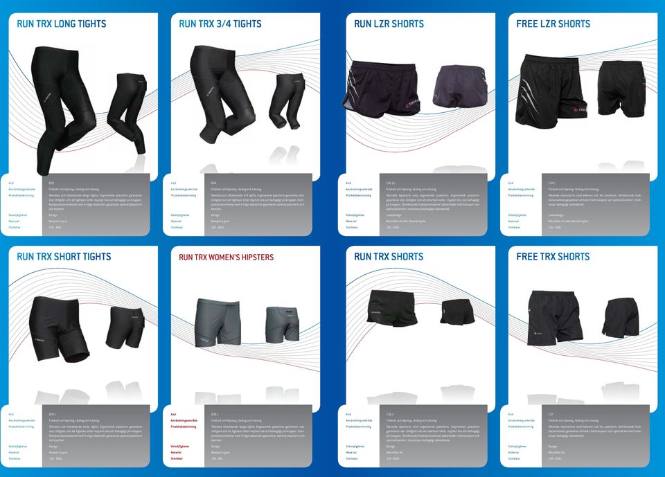 Tekniska och tättsittande 3/4 tights.  Tekniska löpshorts med ergonomisk passform. Ergonomisk passform garanterar stor rörlighet och att shortsen sitter mycket bra och behagligt på kroppen.