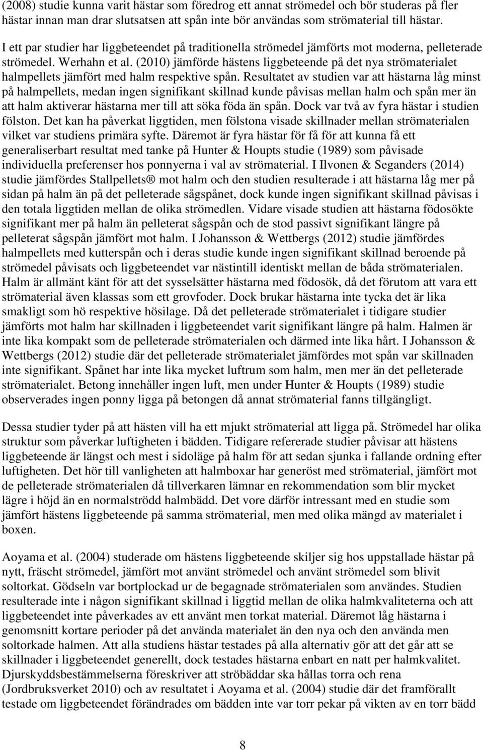 (2010) jämförde hästens liggbeteende på det nya strömaterialet halmpellets jämfört med halm respektive spån.