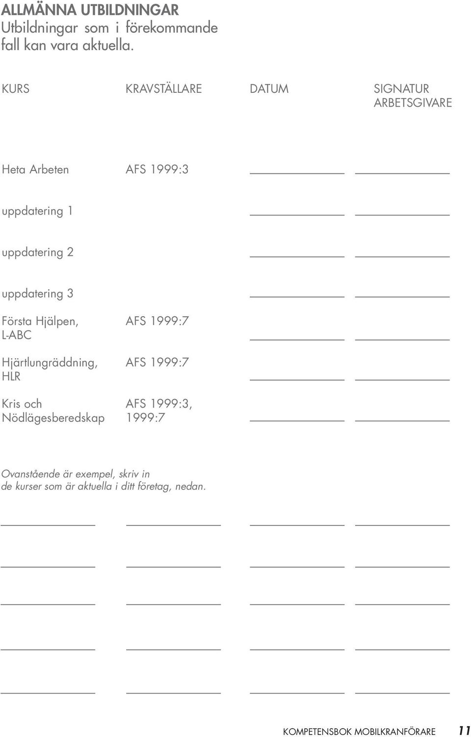 uppdatering 3 Första Hjälpen, L-ABC Hjärtlungräddning, HLR Kris och nödlägesberedskap AFS 1999:7 AFS