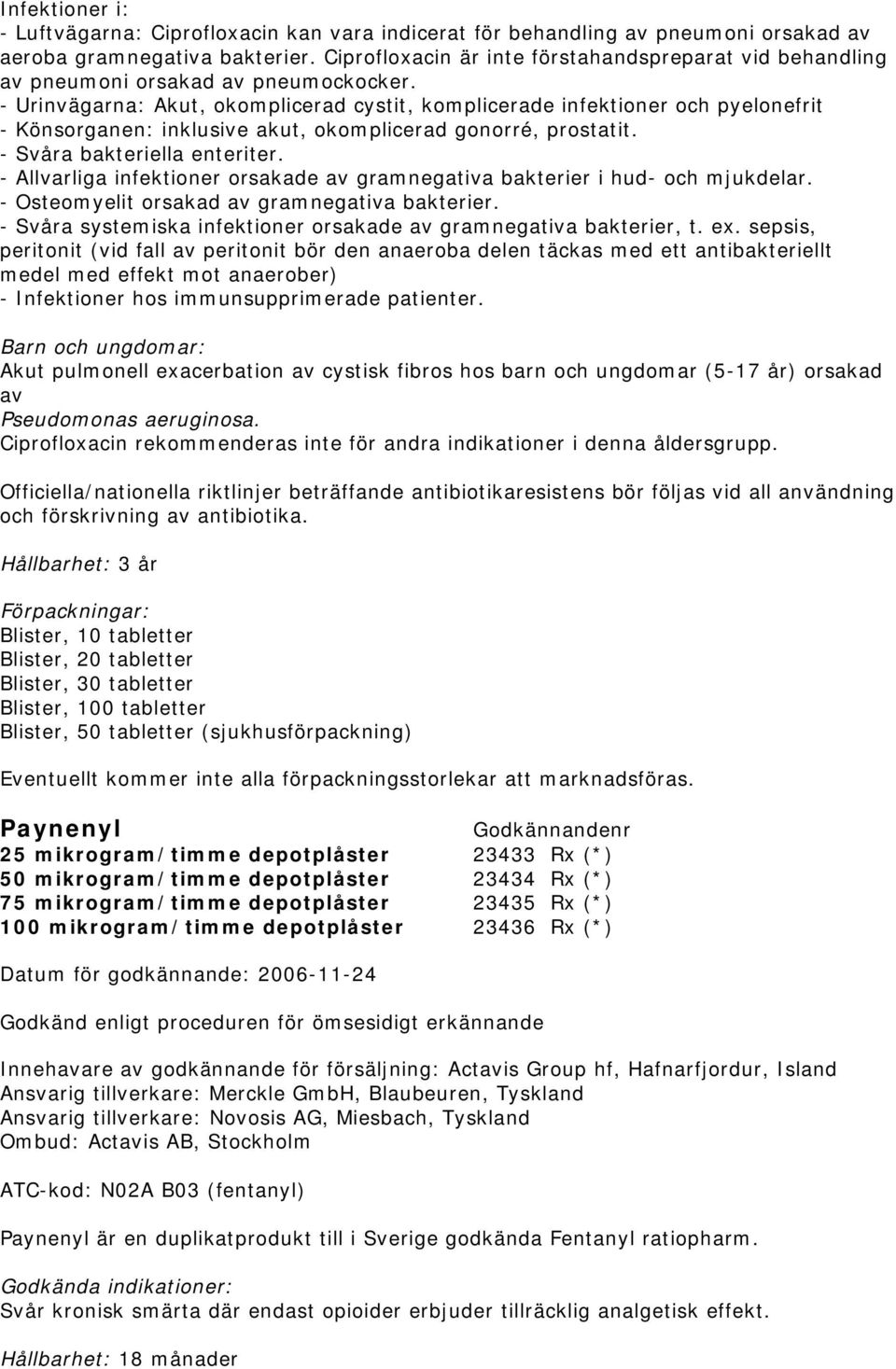 - Urinvägarna: Akut, okomplicerad cystit, komplicerade infektioner och pyelonefrit - Könsorganen: inklusive akut, okomplicerad gonorré, prostatit. - Svåra bakteriella enteriter.