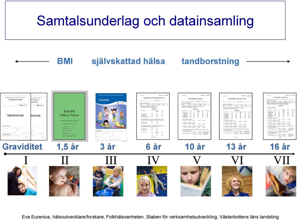 Salut-satsningen i Västerbotten Graviditet 1,5 år 3 år 6 år 10 år 13 år 16 år I II III IV V VI VII Eva