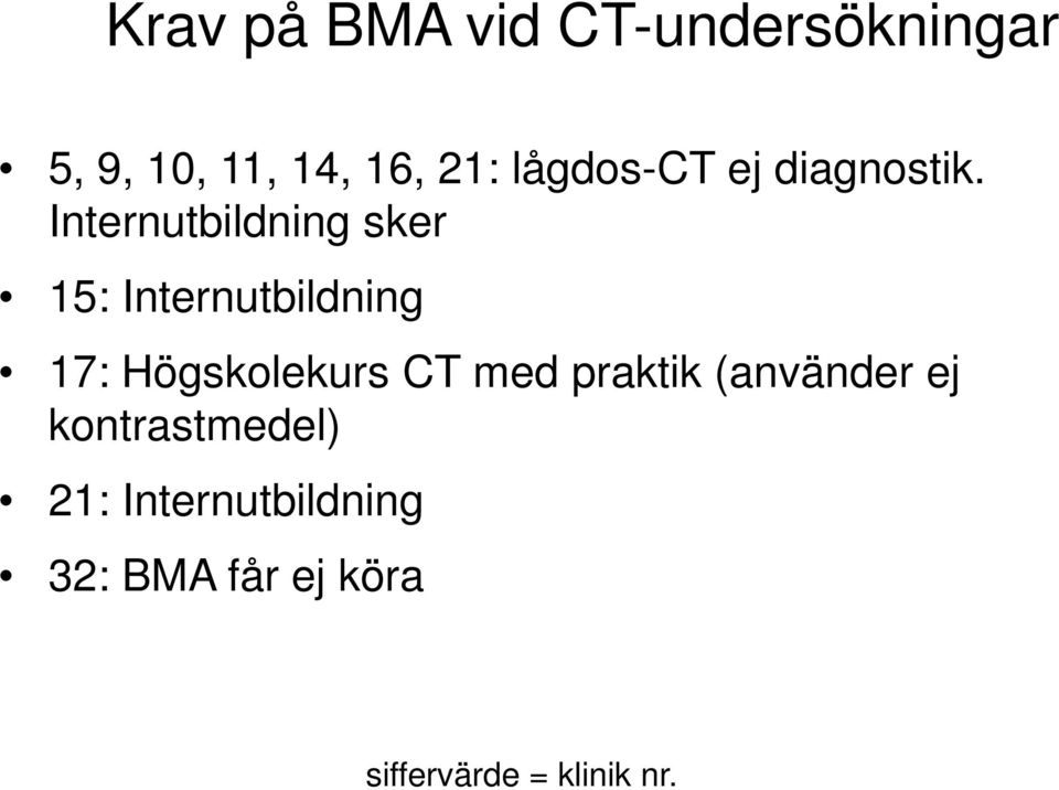 Internutbildning sker 15: Internutbildning 17: Högskolekurs CT