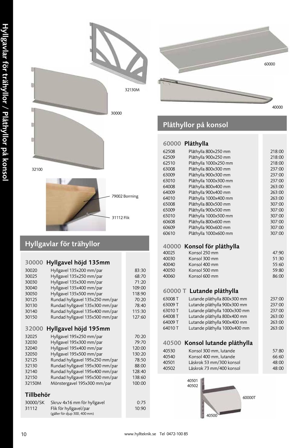 hyllgavel 135x400 mm/par 115:30 30150 Rundad hyllgavel 135x500 mm/par 127:60 32000 Hyllgavel höjd 195mm 32025 Hyllgavel 195x250 mm/par 70:20 32030 Hyllgavel 195x300 mm/par 79:70 32040 Hyllgavel