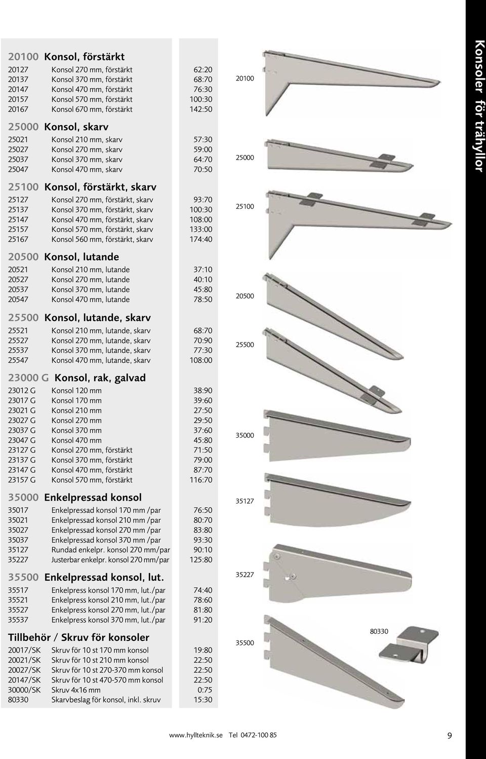 25127 Konsol 270 mm, förstärkt, skarv 93:70 25137 Konsol 370 mm, förstärkt, skarv 100:30 25147 Konsol 470 mm, förstärkt, skarv 108:00 25157 Konsol 570 mm, förstärkt, skarv 133:00 25167 Konsol 560 mm,