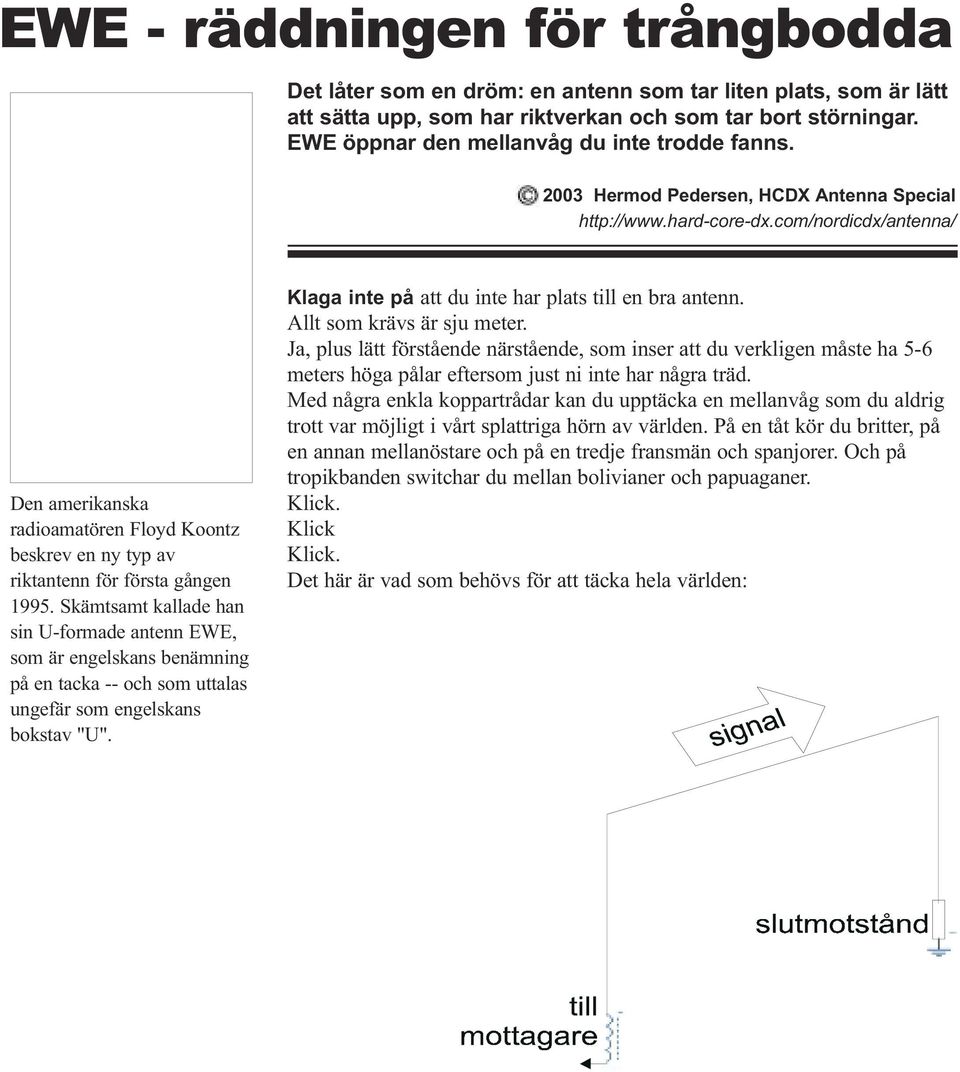 com/nordicdx/antenna/ Den amerikanska radioamatören Floyd Koontz beskrev en ny typ av riktantenn för första gången 1995.