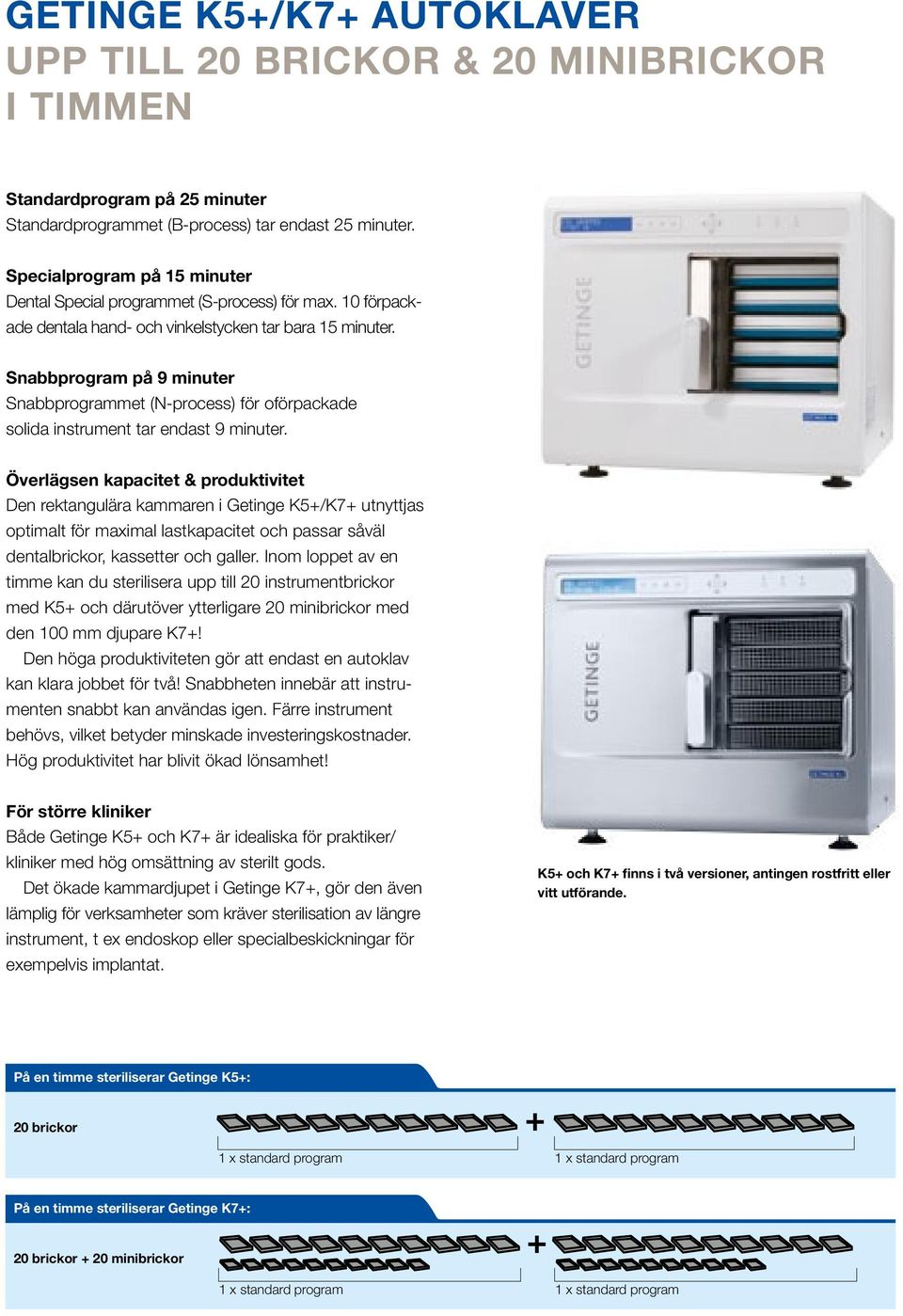 snabbprogram på 9 minuter Snabbprogrammet (N-process) för oförpackade solida instrument tar endast 9 minuter.