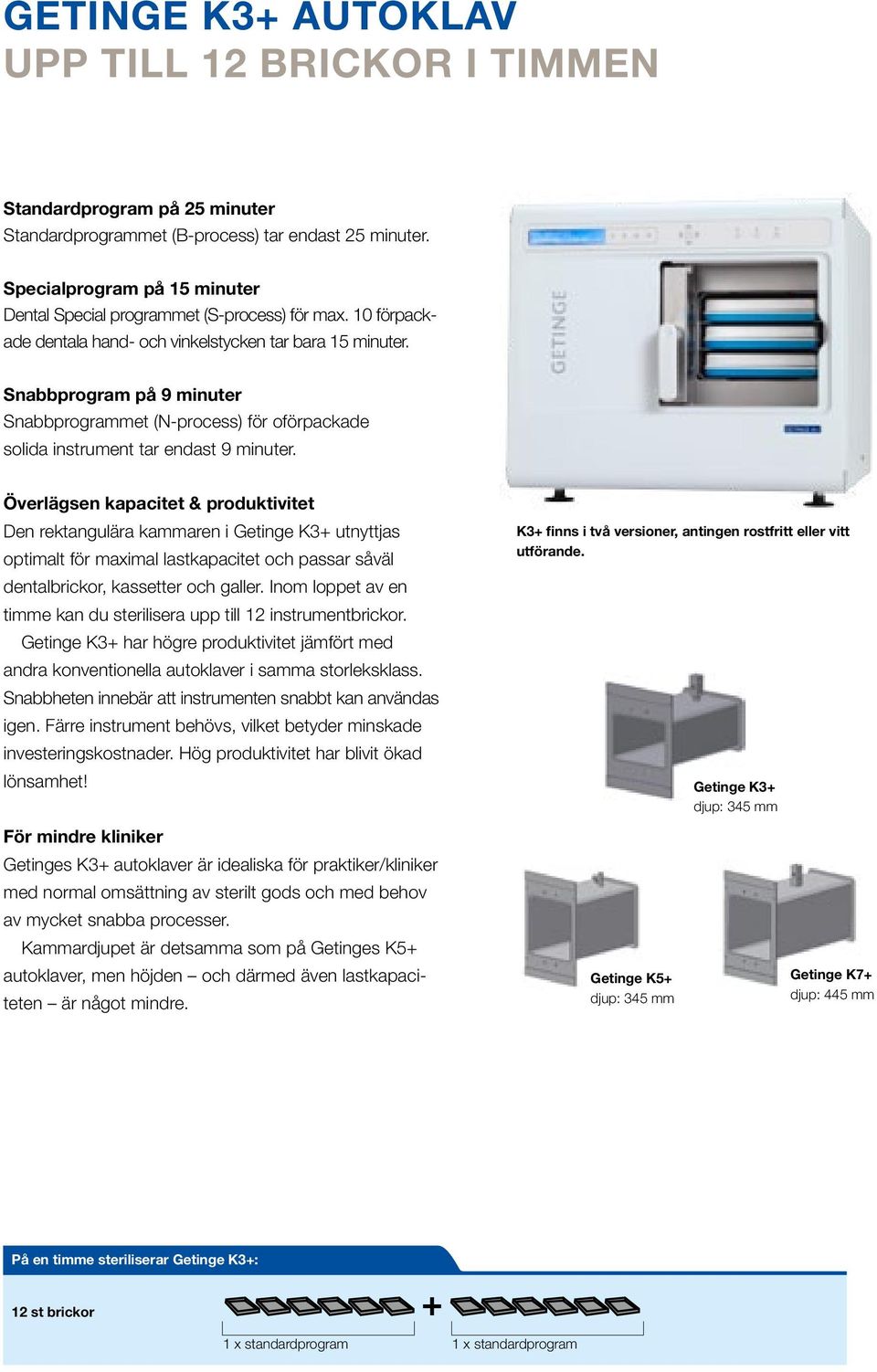 snabbprogram på 9 minuter Snabbprogrammet (N-process) för oförpackade solida instrument tar endast 9 minuter.