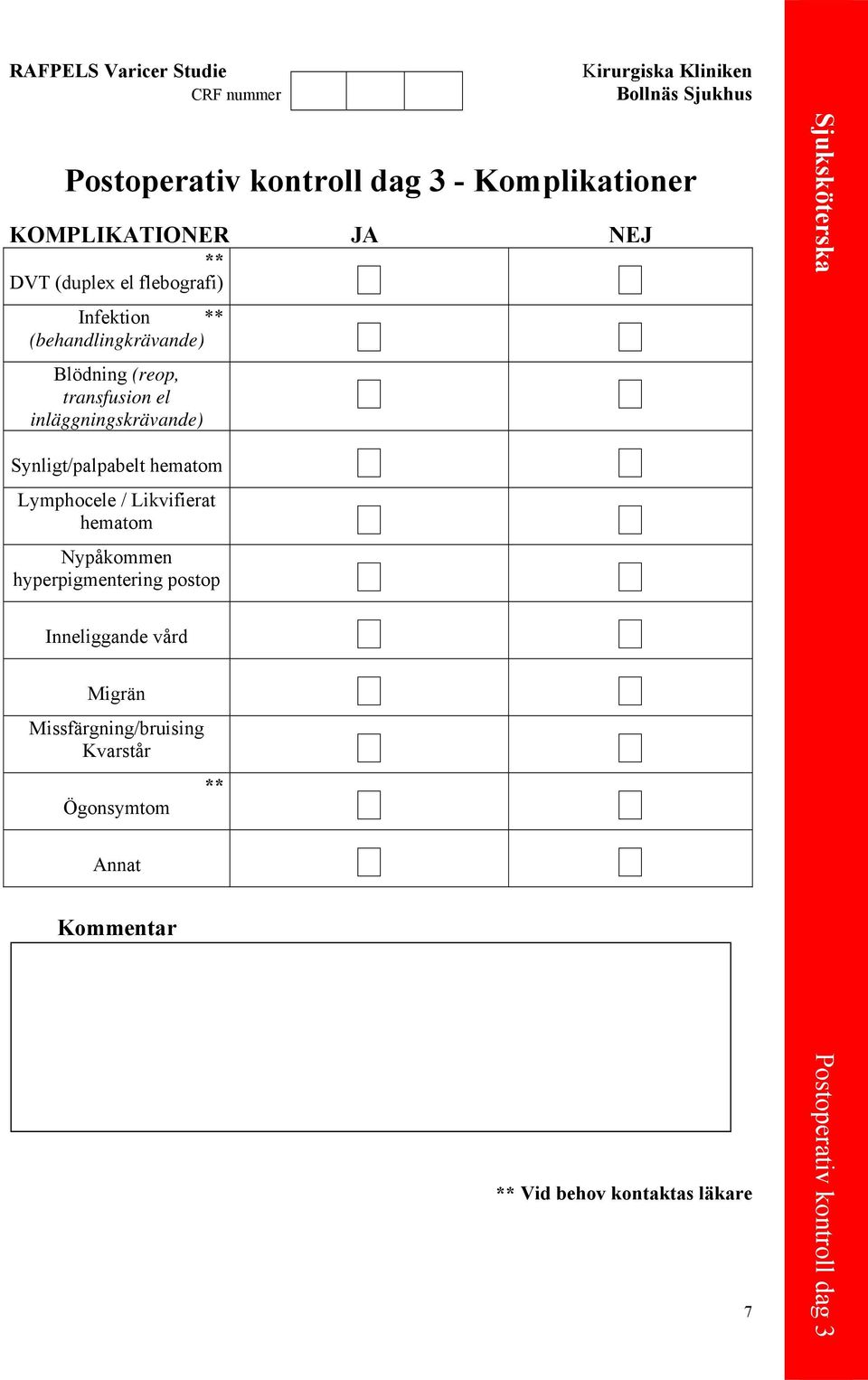 / Likvifierat hematom Nypåkommen hyperpigmentering postop Inneliggande vård Migrän Missfärgning/bruising