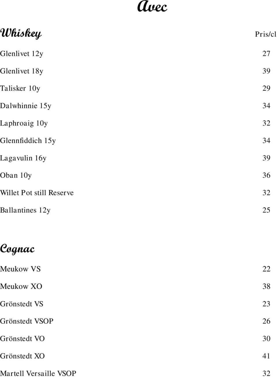 Pot still Reserve 32 Ballantines 12y 25 Cognac Meukow VS 22 Meukow XO 38