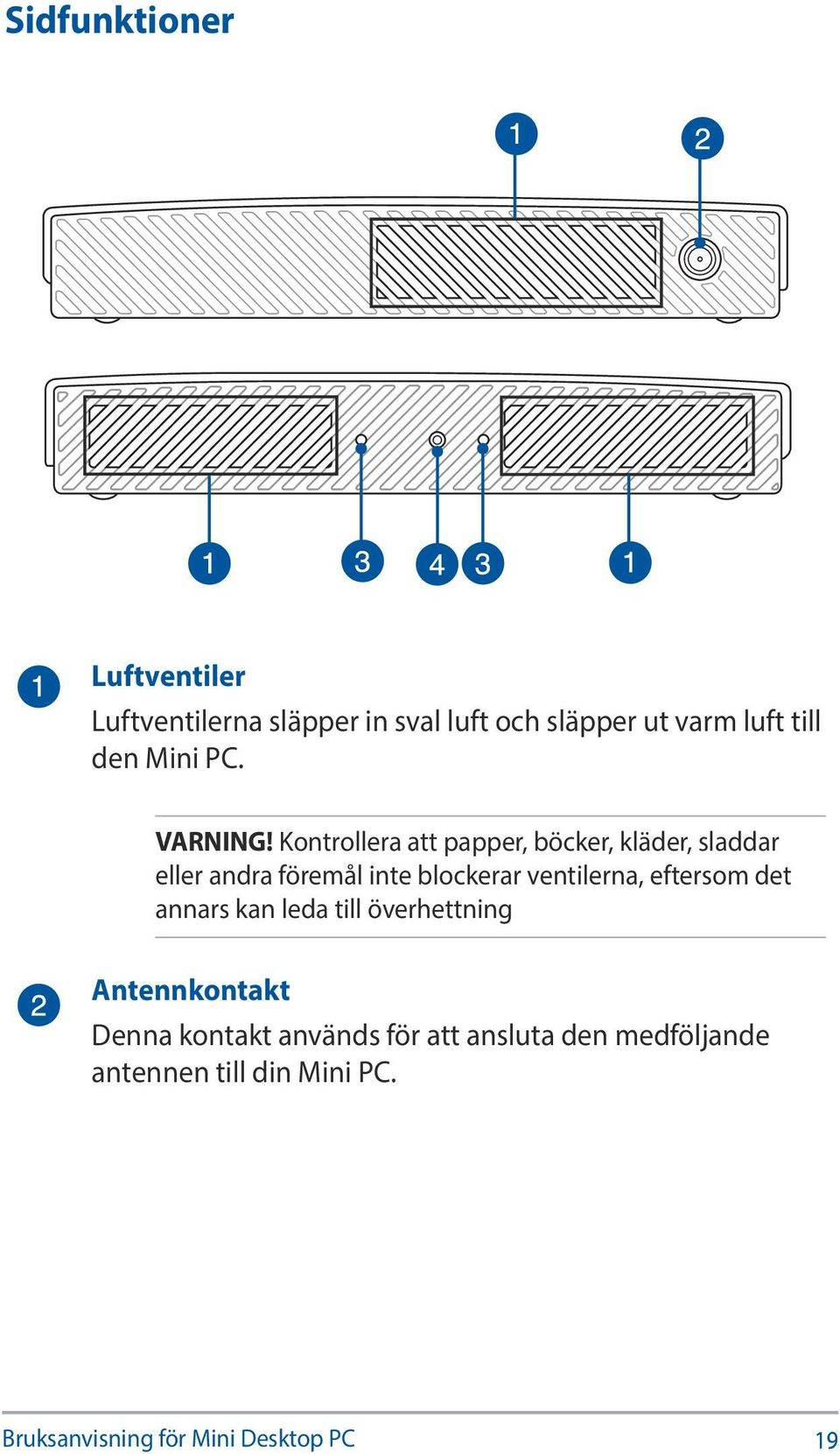 Kontrollera att papper, böcker, kläder, sladdar eller andra föremål inte blockerar ventilerna,